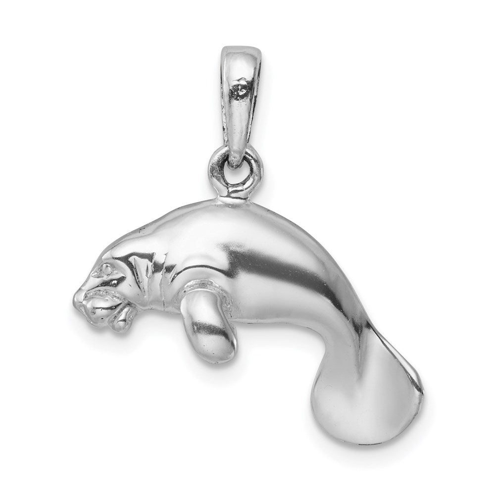 Sterling Silver Rhodium-plated Polished 3D Manatee Pendant