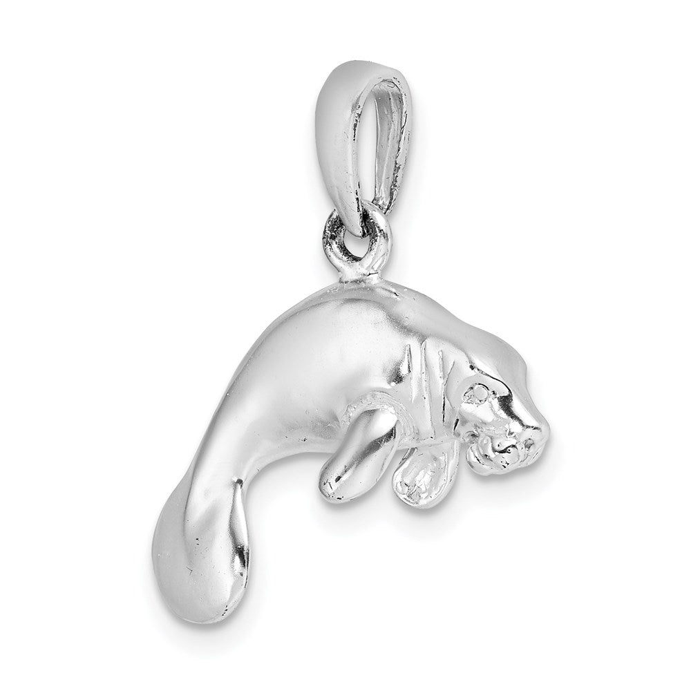 Sterling Silver Rhodium-plated Polished 3D Manatee Pendant