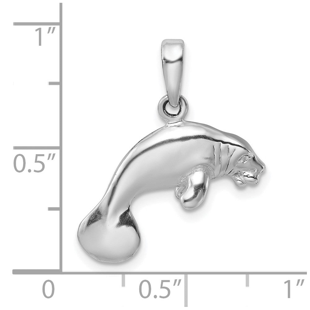 Sterling Silver Rhodium-plated Polished 3D Manatee Pendant