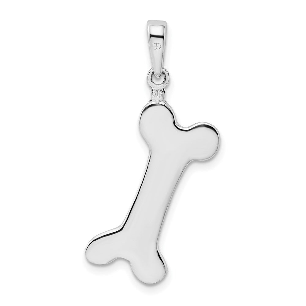 Sterling Silver Rhodium-plated Polished Engraveable Dog Bone Pendant