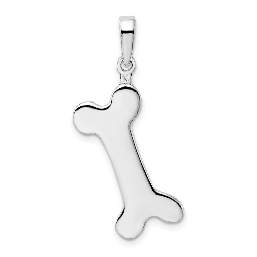 Sterling Silver Rhodium-plated Polished Engraveable Dog Bone Pendant