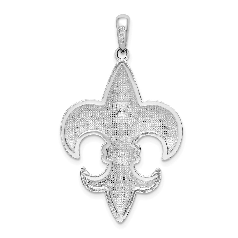 Sterling Silver Rhodium-plated Polished Large Fleur de Lis Pendant