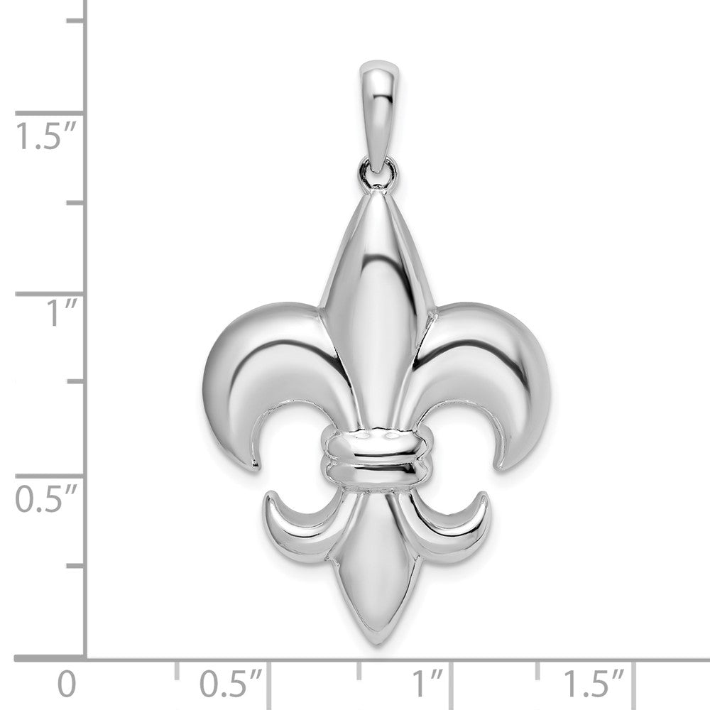 Sterling Silver Rhodium-plated Polished Large Fleur de Lis Pendant