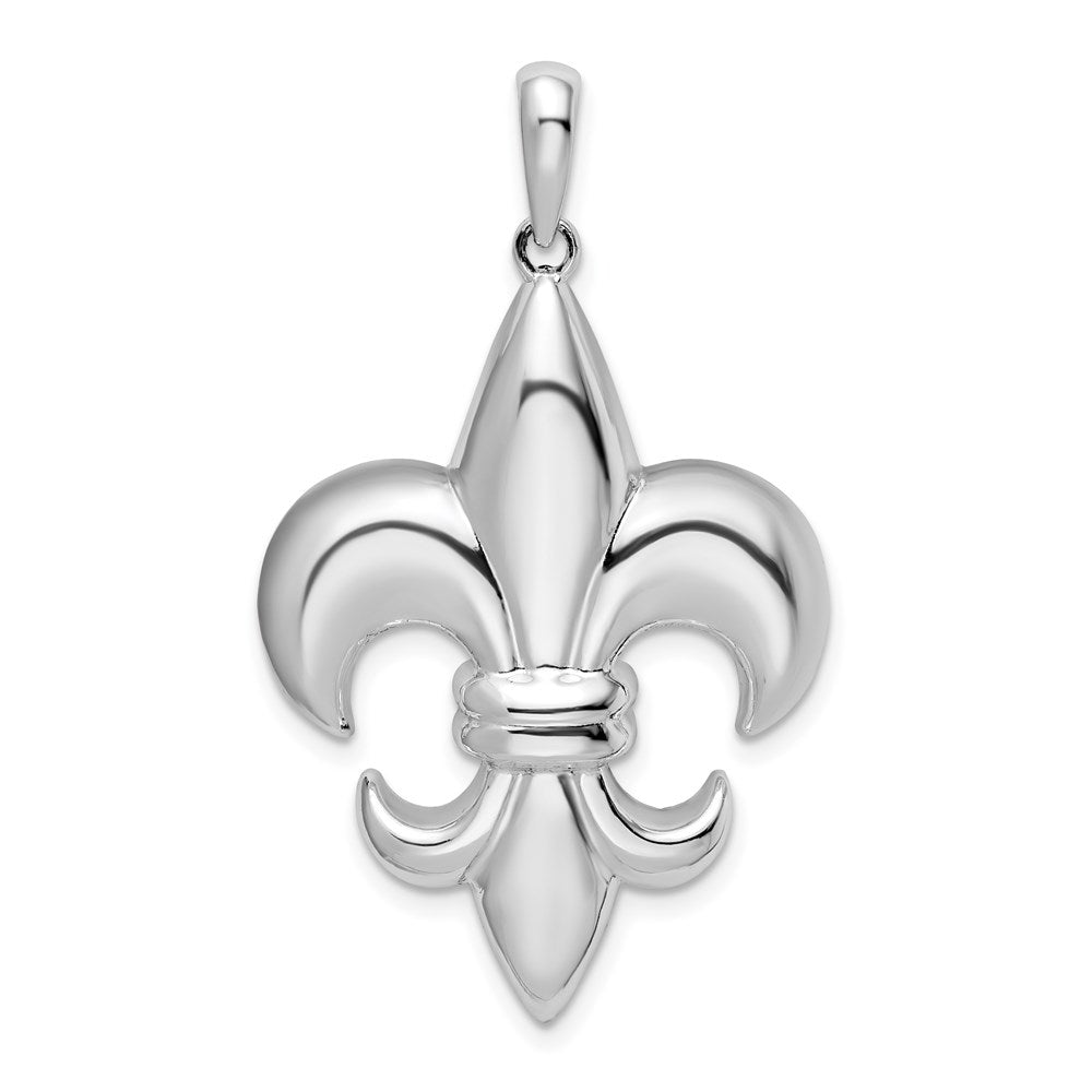 Sterling Silver Rhodium-plated Polished Large Fleur de Lis Pendant
