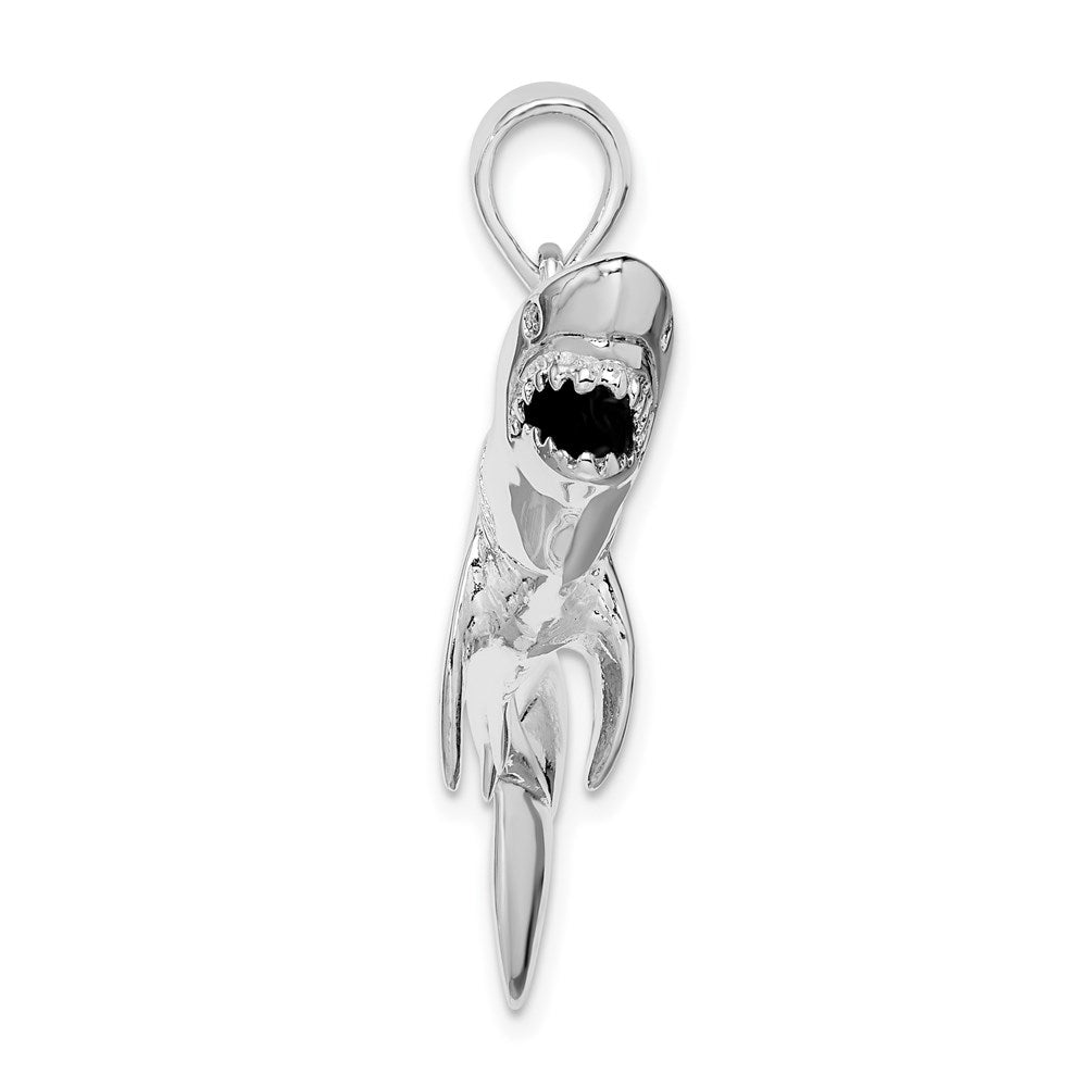 Sterling Silver Rhodium-plated Polished 3D Shark Pendant