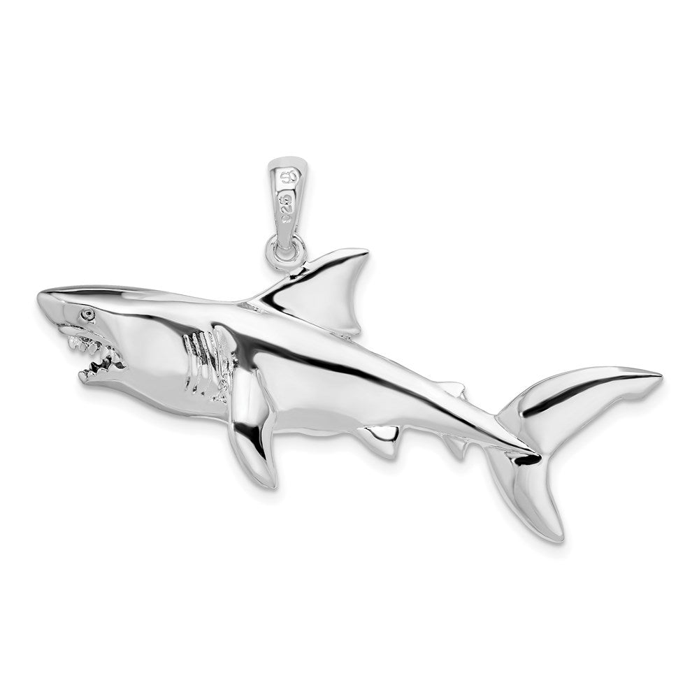 Sterling Silver Rhodium-plated Polished 3D Shark Pendant