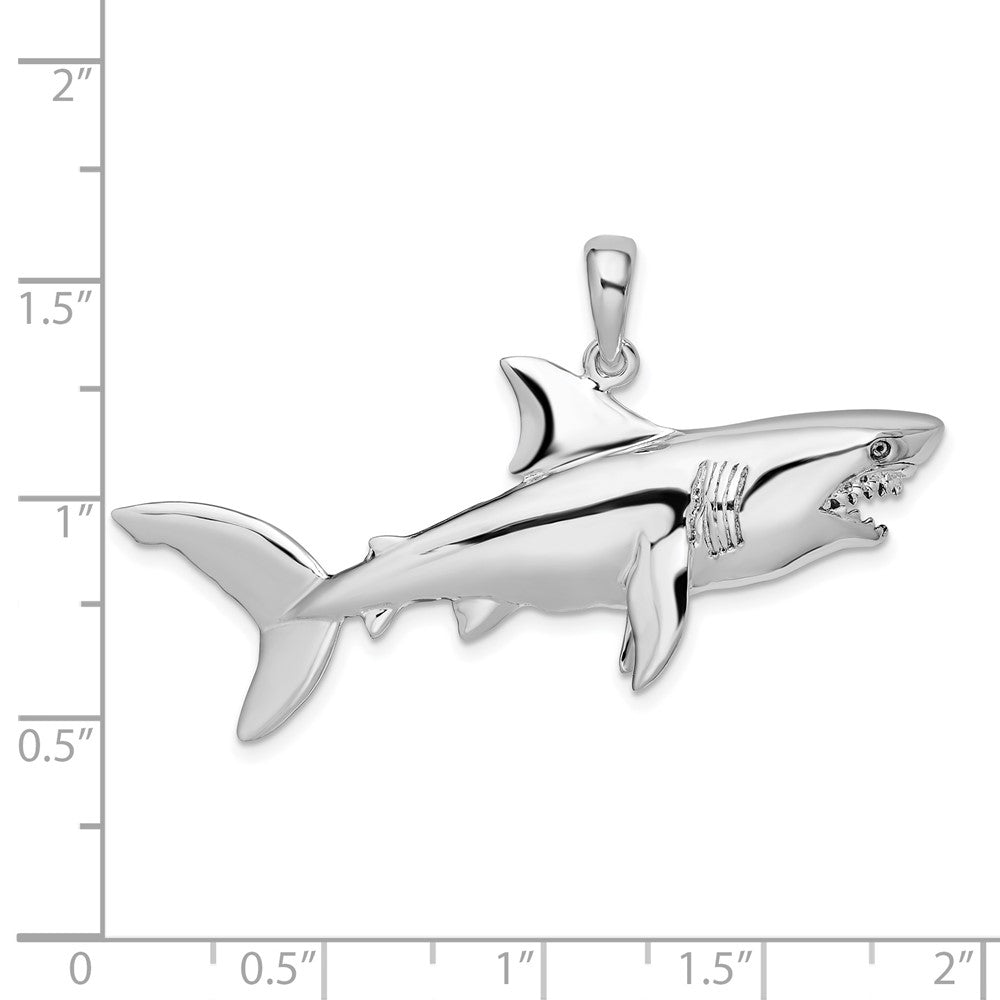 Sterling Silver Rhodium-plated Polished 3D Shark Pendant