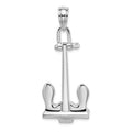 Sterling Silver Rhodium-plated 3D Moveable Navy Anchor Pendant