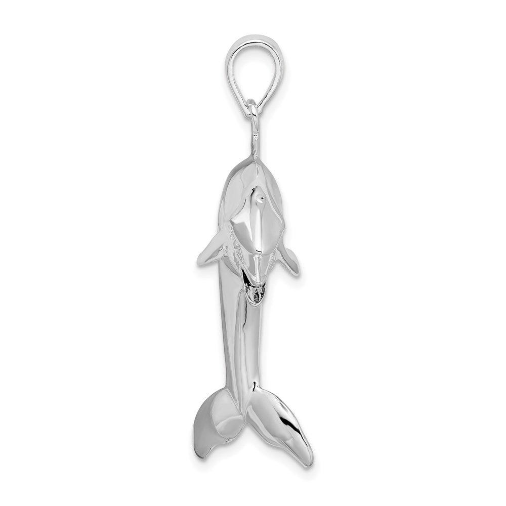 Sterling Silver Rhodium-plated Polished 3D Jumping Dolphin Pendant