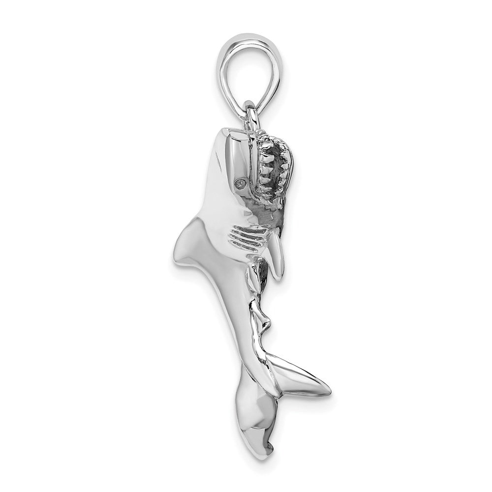 Sterling Silver Rhodium-plated Polished 3D Swimming Shark Pendant