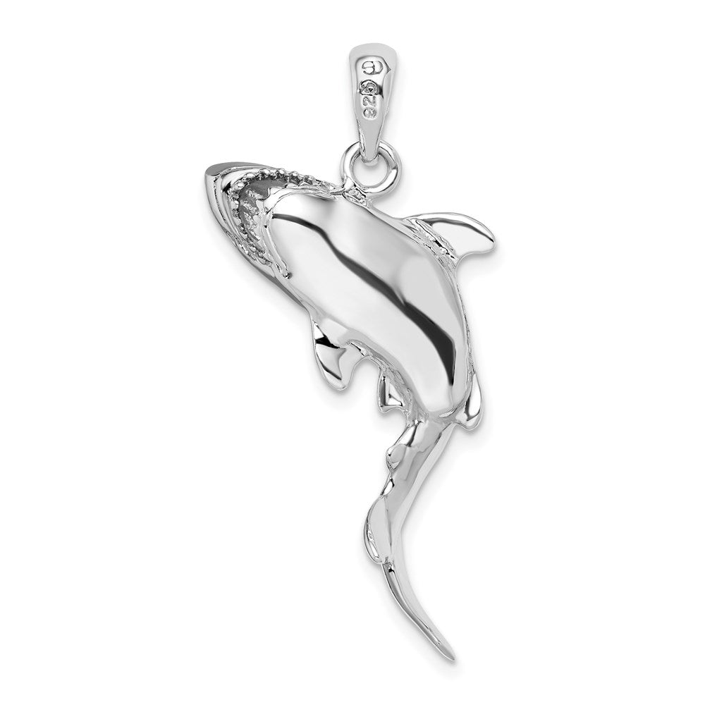 Sterling Silver Rhodium-plated Polished 3D Swimming Shark Pendant