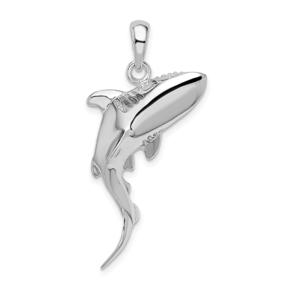 Sterling Silver Rhodium-plated Polished 3D Swimming Shark Pendant