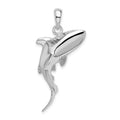 Sterling Silver Rhodium-plated Polished 3D Swimming Shark Pendant