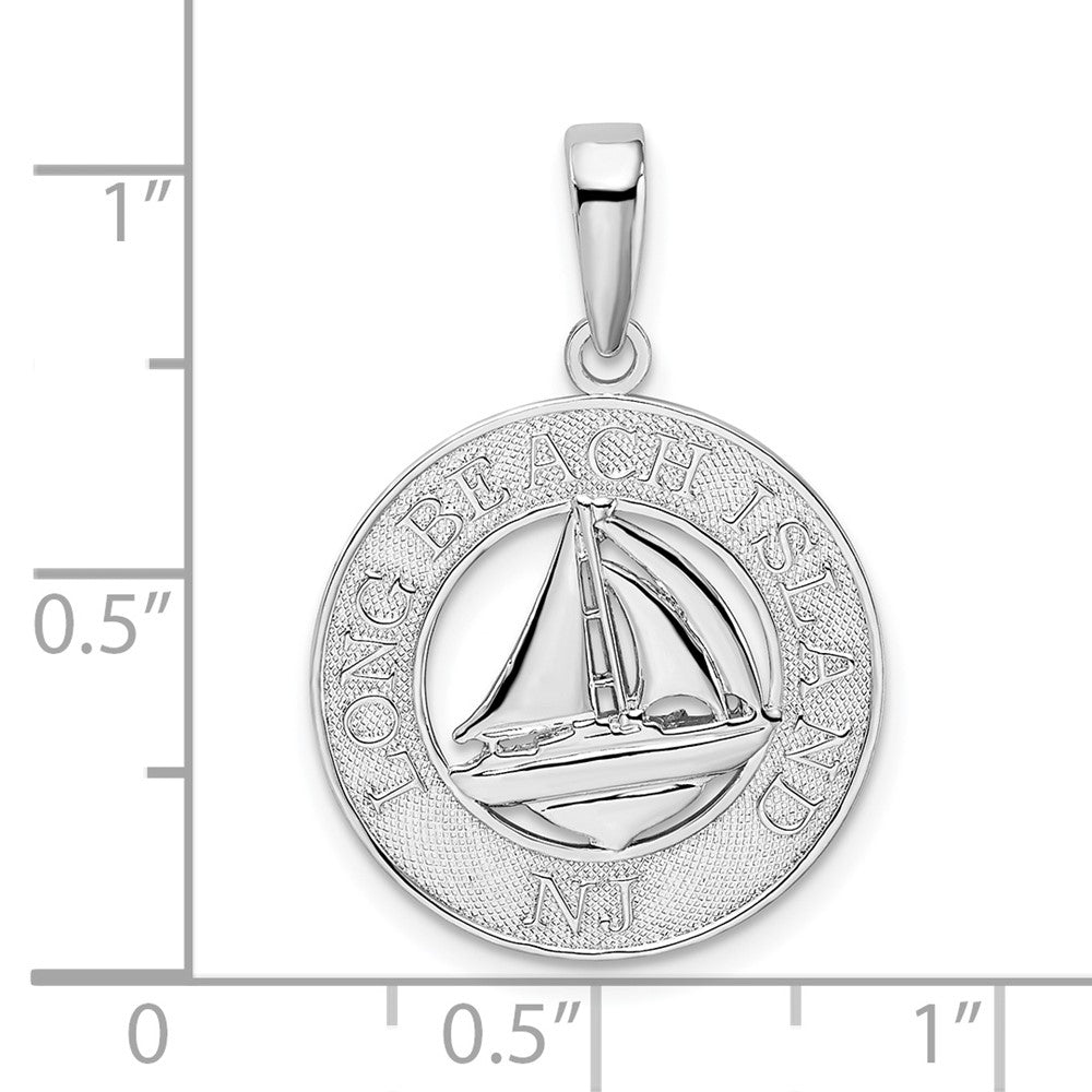 Sterling Silver Rhodium-plated Long Beach Island,NJ w/Sailboat Pendant