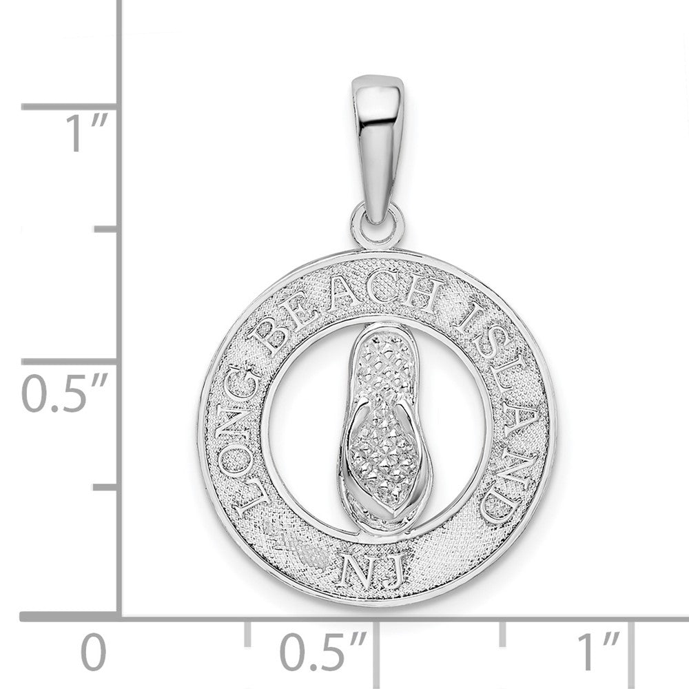Sterling Silver Rhodium-plated Long Beach Island,NJ w/Flip-flop Pendant