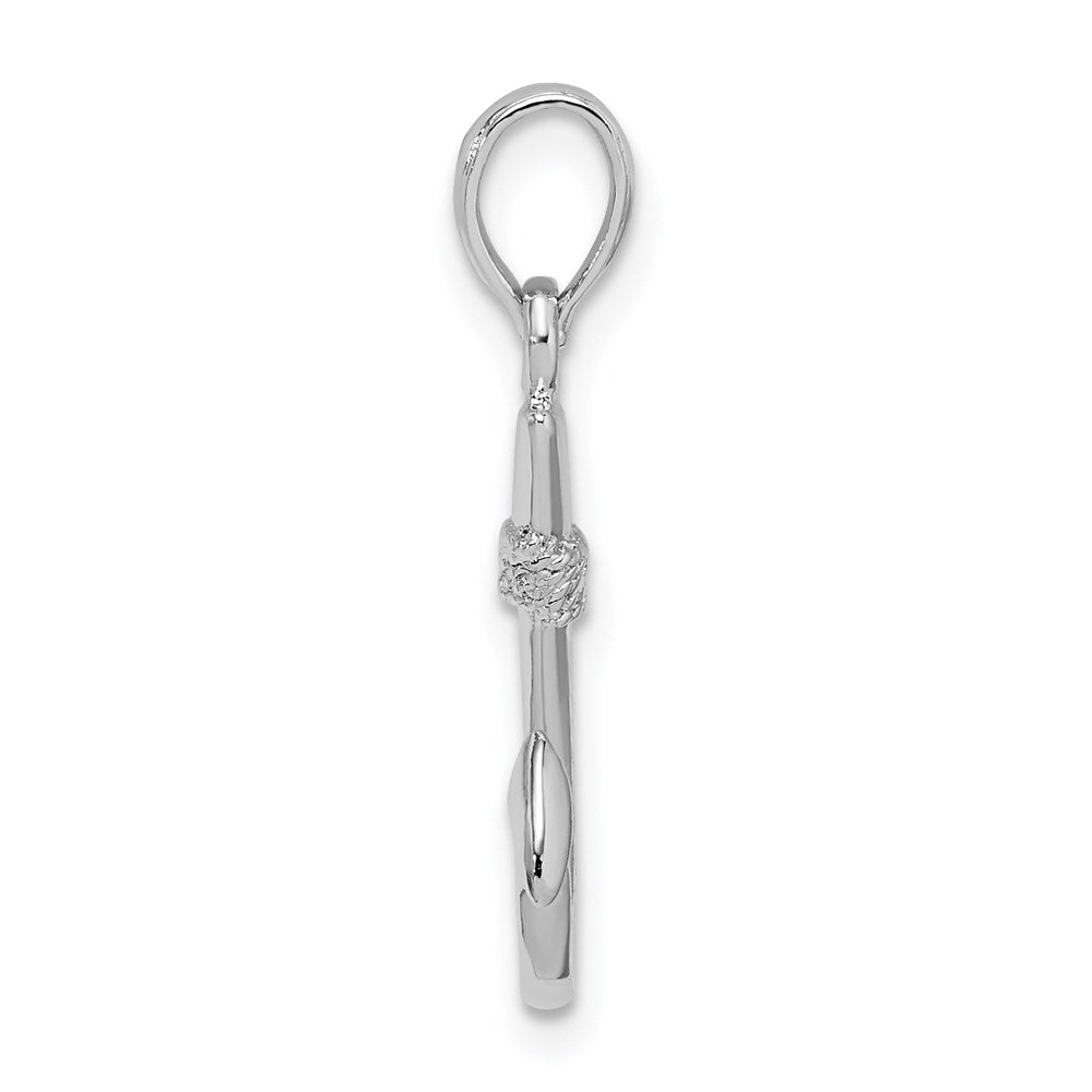 Sterling Silver Rhodium-plated Polished 3D Fish Hook Pendant