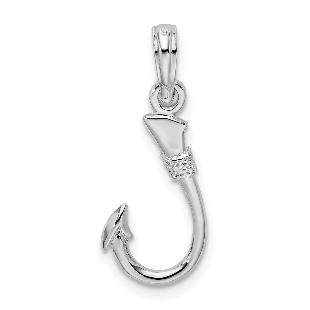 Sterling Silver Rhodium-plated Polished 3D Fish Hook Pendant