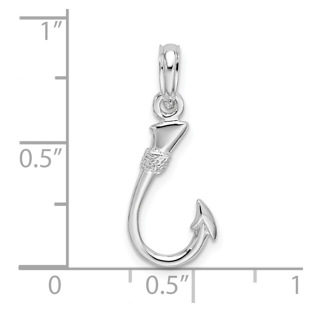 Sterling Silver Rhodium-plated Polished 3D Fish Hook Pendant