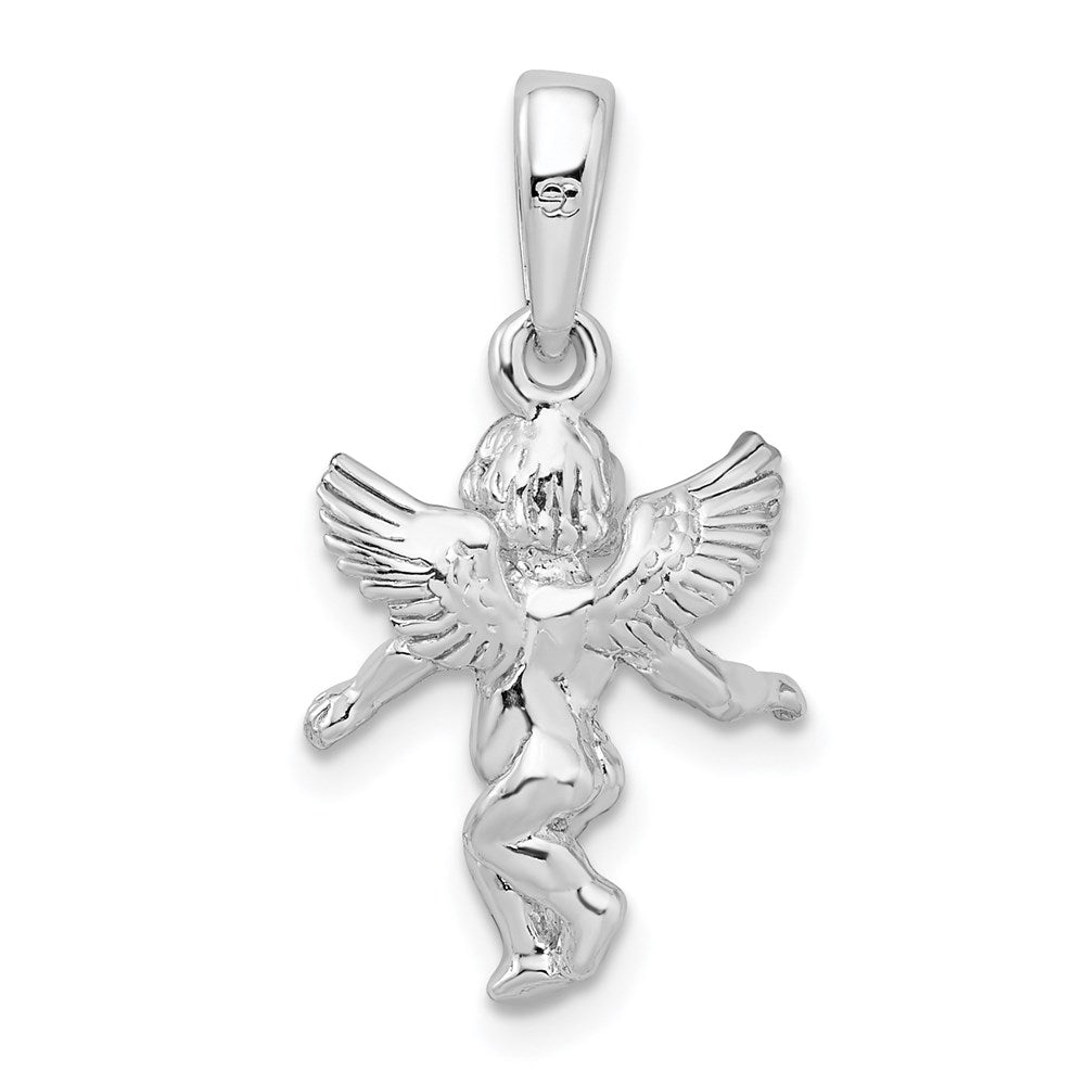 Sterling Silver Rhodium-plated Polished 3D Guardian Angel Pendant