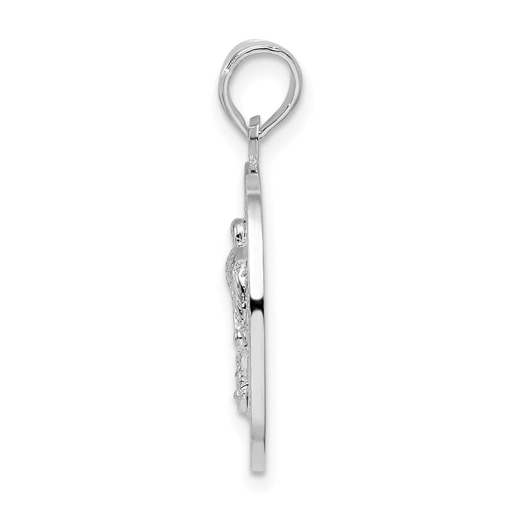 Sterling Silver Rhodium-plated Textured Turks Caicos w/Flamingo Pendant
