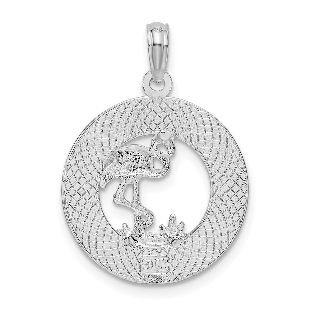 Sterling Silver Rhodium-plated Textured Turks Caicos w/Flamingo Pendant