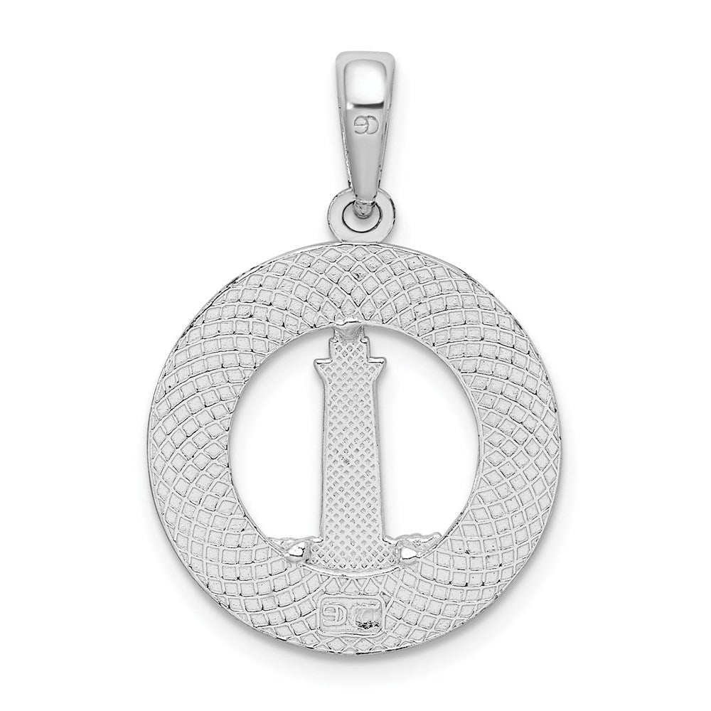 Sterling Silver Rhodium-plated Textured Hilton Head Lighthouse Pendant