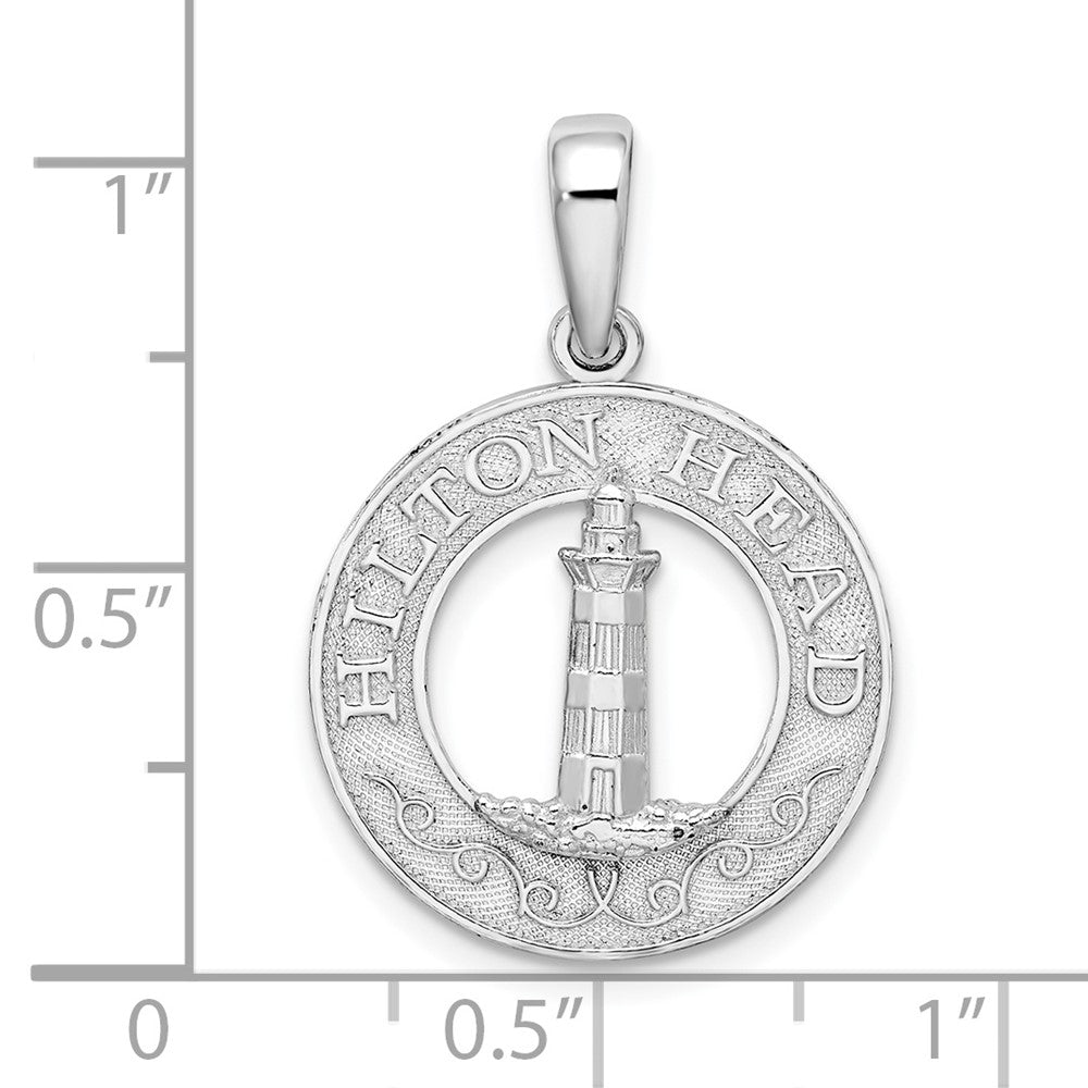 Sterling Silver Rhodium-plated Textured Hilton Head Lighthouse Pendant