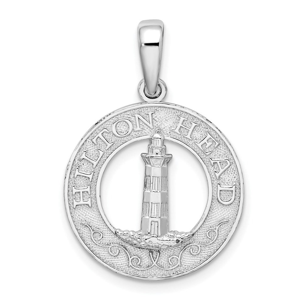 Sterling Silver Rhodium-plated Textured Hilton Head Lighthouse Pendant