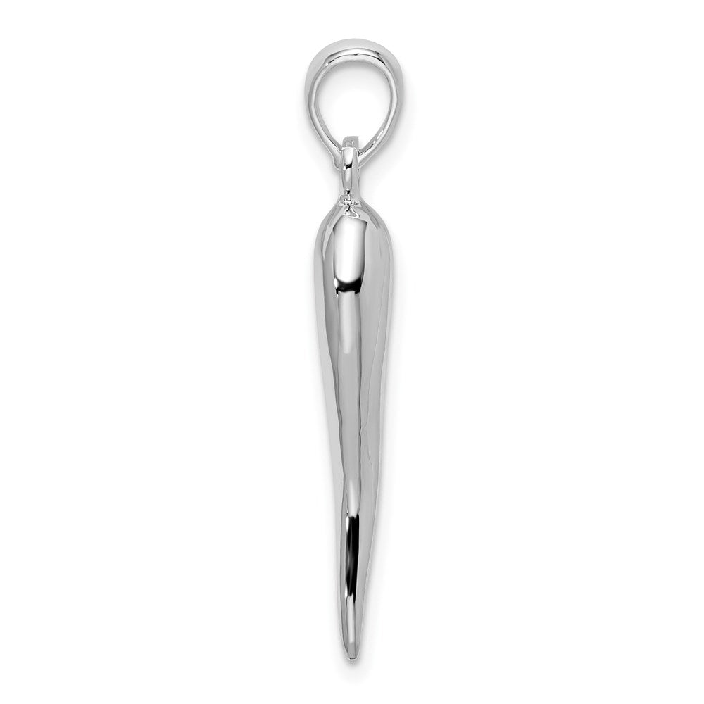 Sterling Silver Rhodium-plated Polished 3D Italian Horn Pendant