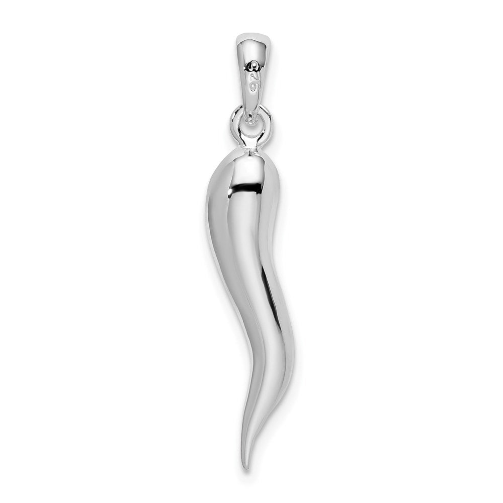 Sterling Silver Rhodium-plated Polished 3D Italian Horn Pendant