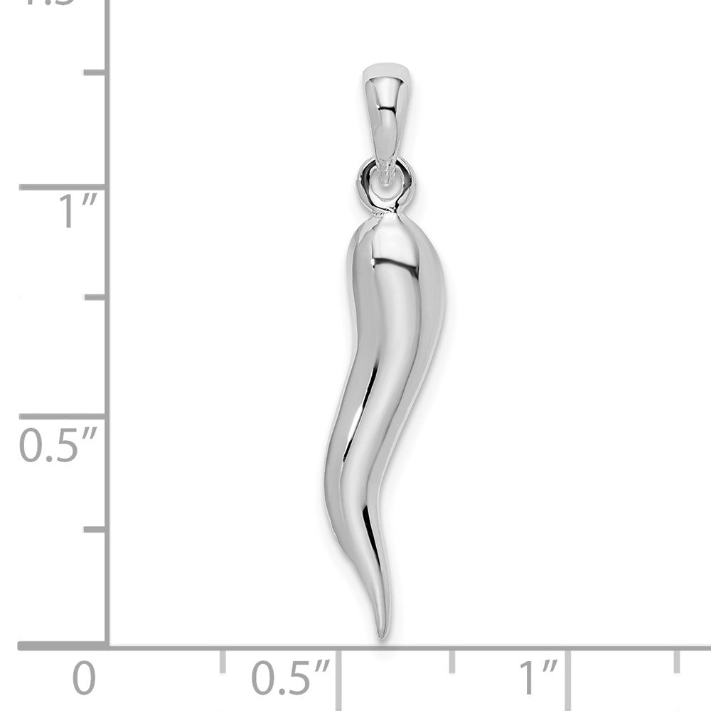 Sterling Silver Rhodium-plated Polished 3D Italian Horn Pendant