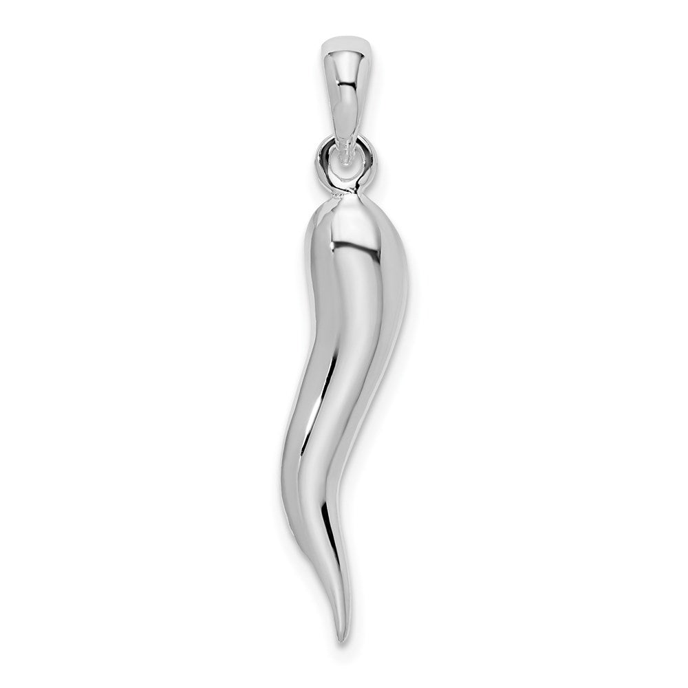 Sterling Silver Rhodium-plated Polished 3D Italian Horn Pendant