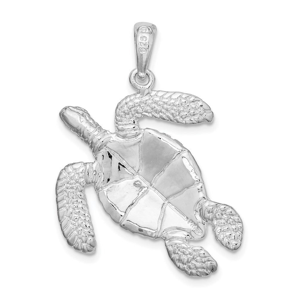 Sterling Silver Rhodium-plated Polished Lg Swimming Sea Turtle Pendant