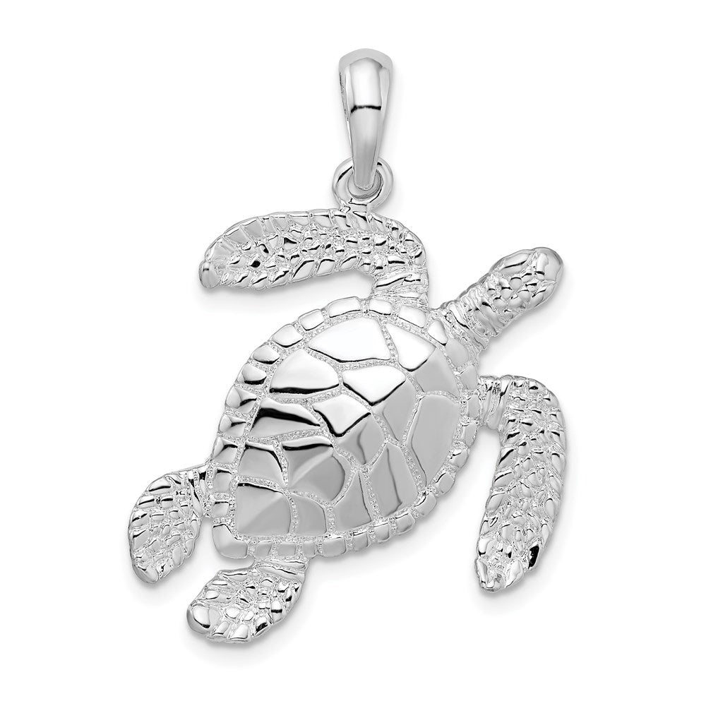 Sterling Silver Rhodium-plated Polished Lg Swimming Sea Turtle Pendant