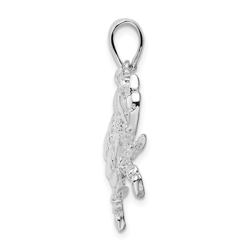 Sterling Silver Rhodium-plated Polished Blue Crab Pendant