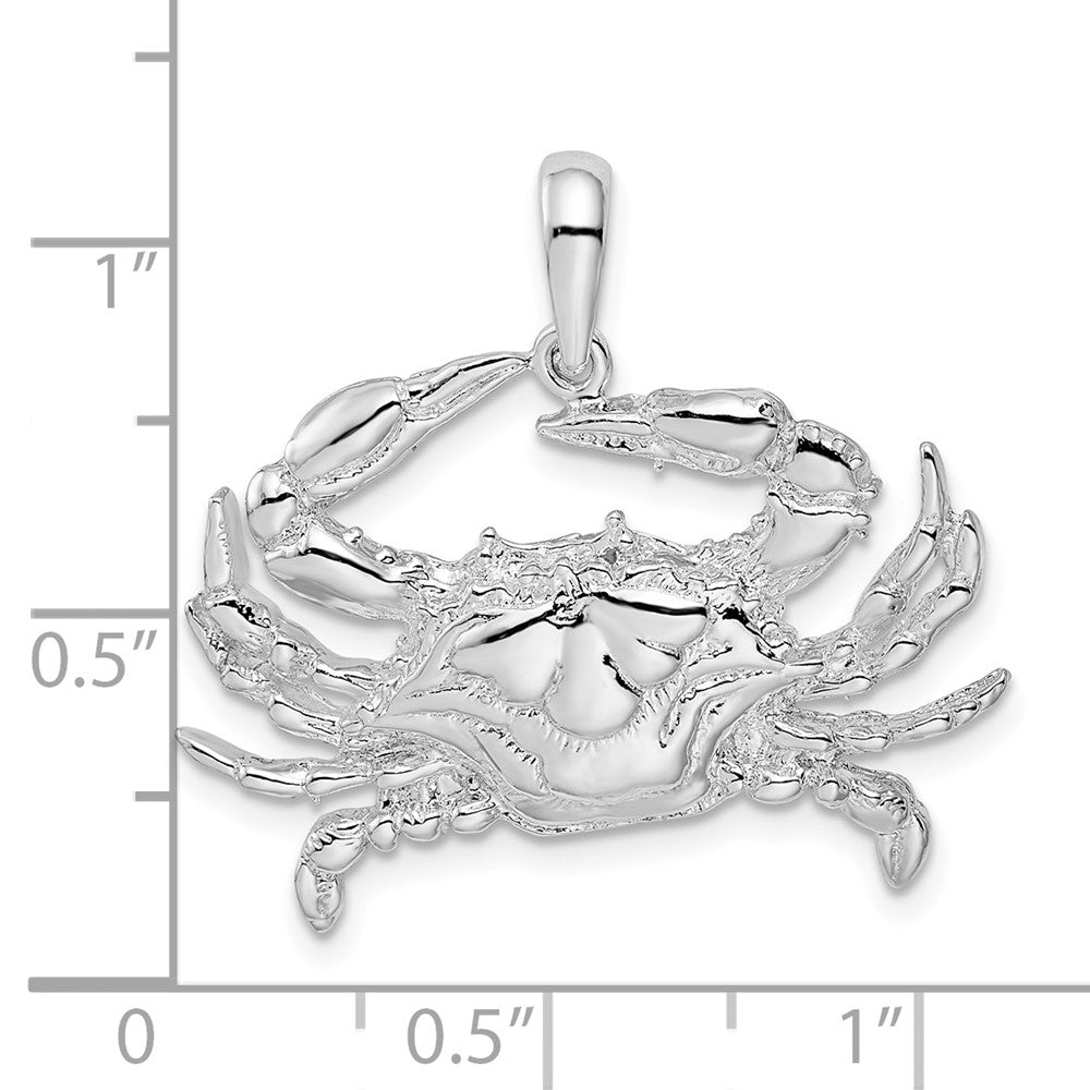 Sterling Silver Rhodium-plated Polished Blue Crab Pendant