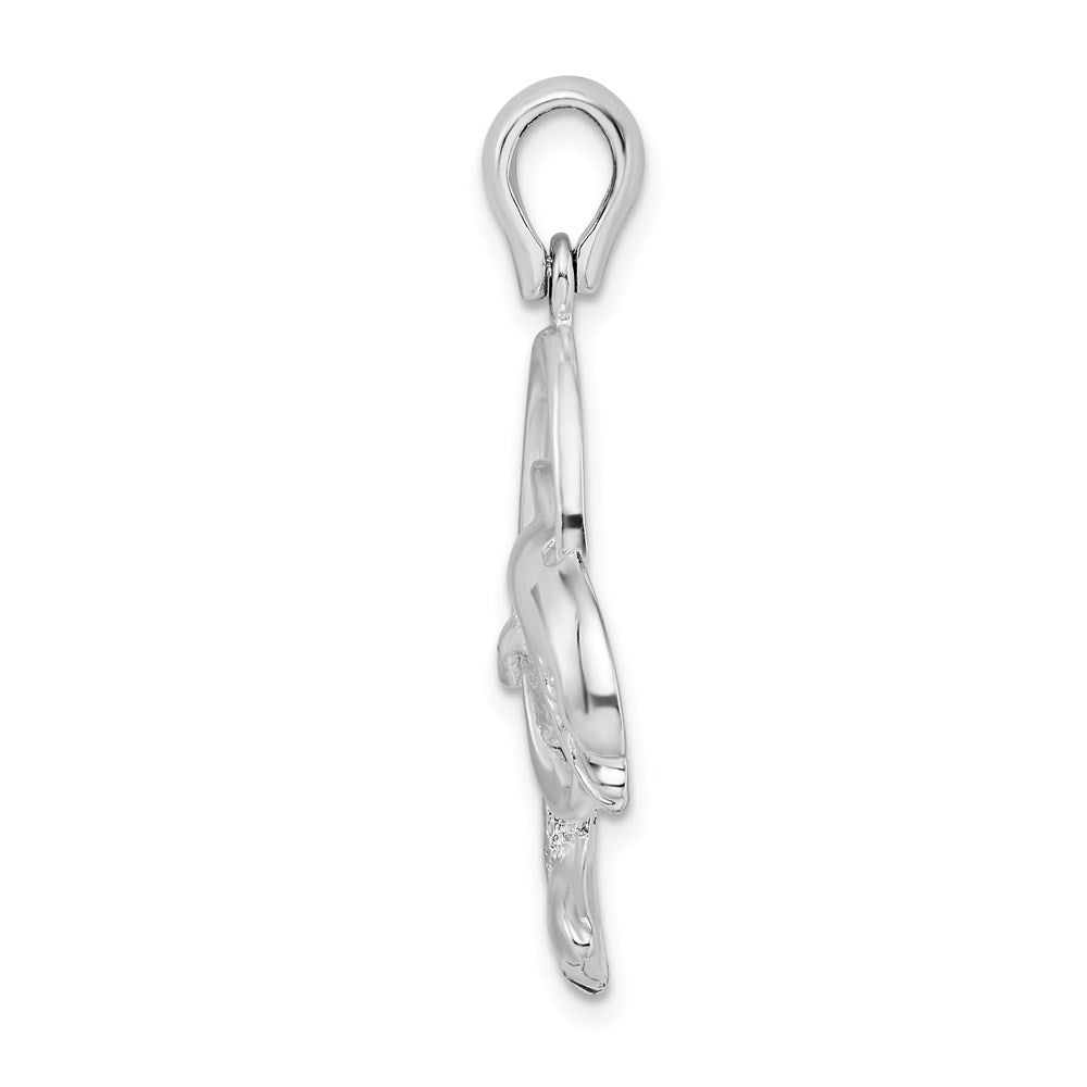 Sterling Silver Rhodium-plated Dolphin Jumping Thru Hoop Pendant
