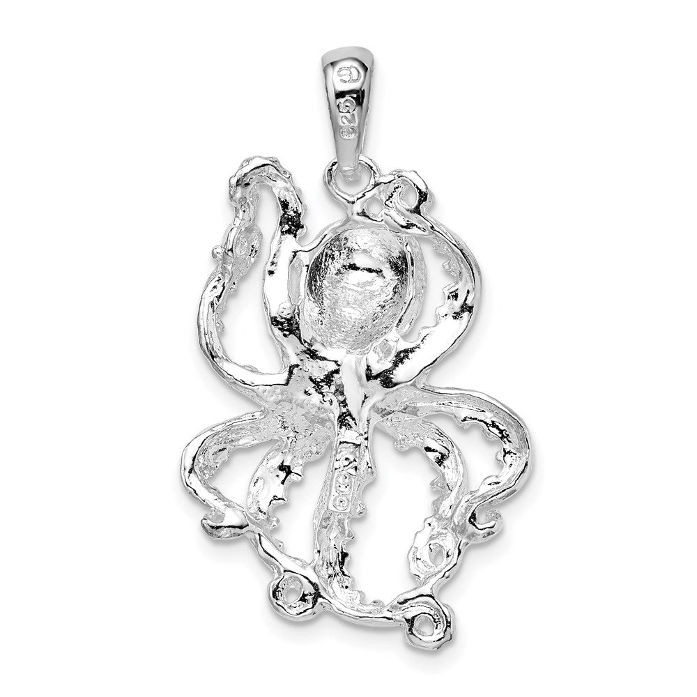Sterling Silver Rhodium-plated Polished Textured Octopus Pendant