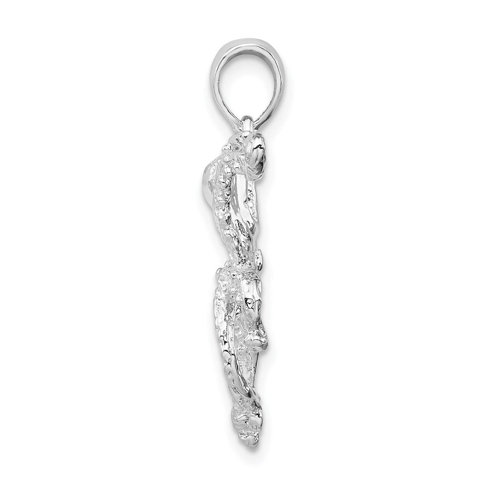 Sterling Silver Rhodium-plated Polished Textured Octopus Pendant
