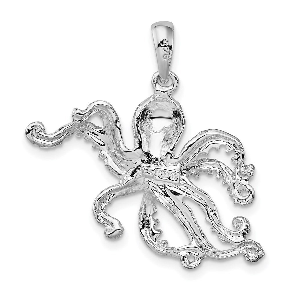 Sterling Silver Rhodium-plated Polished Textured Octopus Pendant
