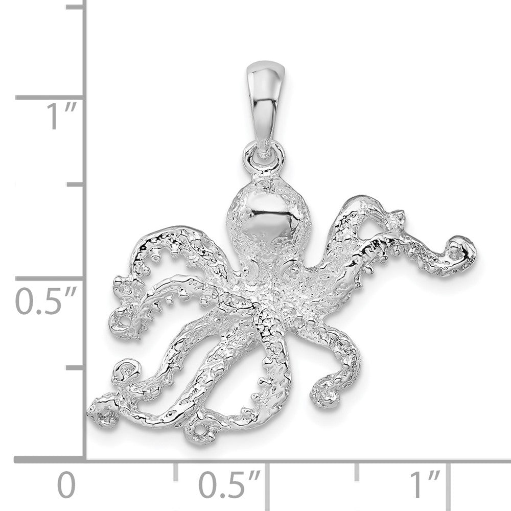 Sterling Silver Rhodium-plated Polished Textured Octopus Pendant