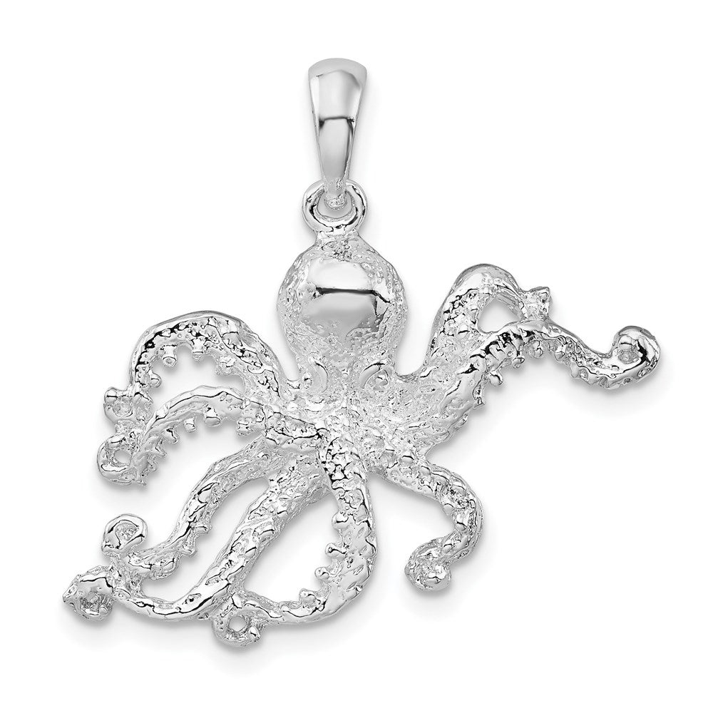 Sterling Silver Rhodium-plated Polished Textured Octopus Pendant