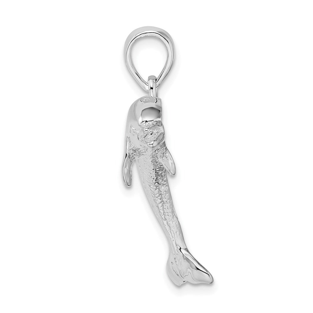 Sterling Silver Rhodium-plated Polished Jumping Dolphin Pendant