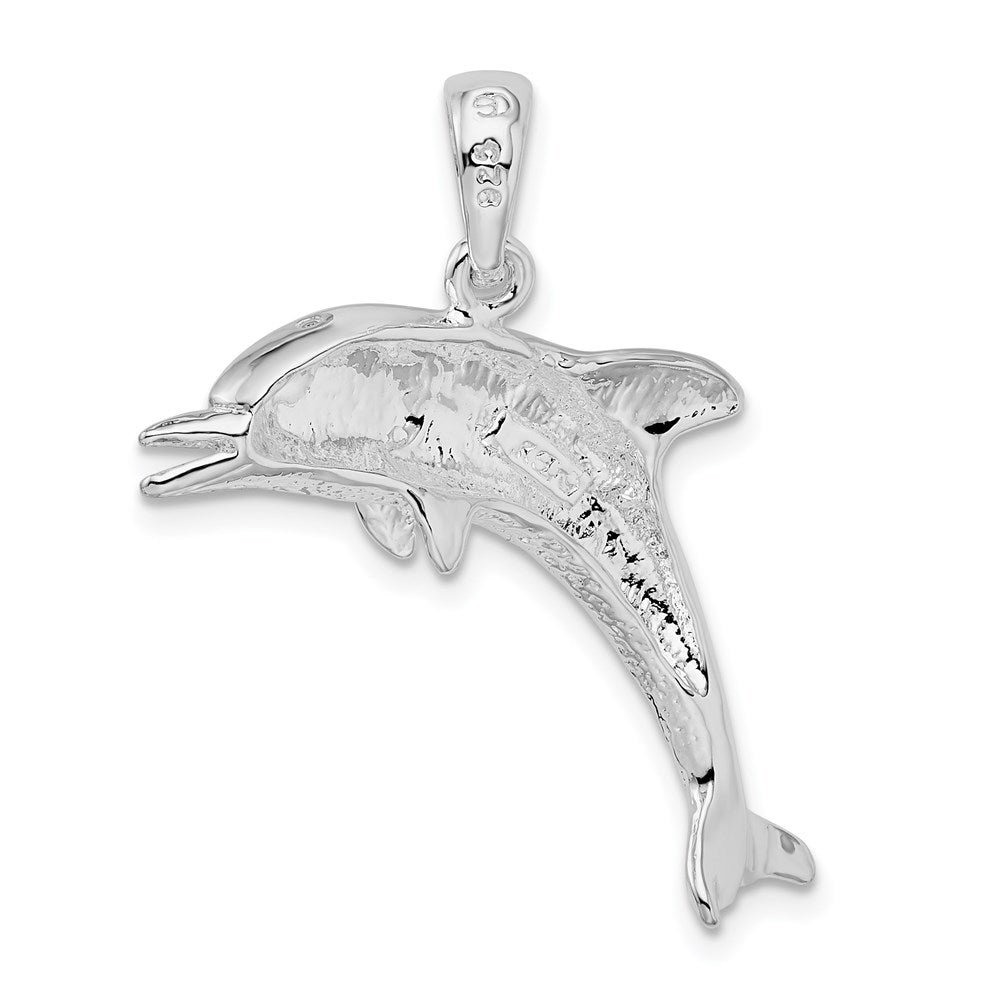 Sterling Silver Rhodium-plated Polished Jumping Dolphin Pendant