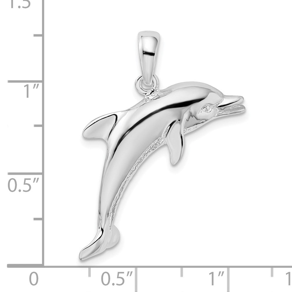 Sterling Silver Rhodium-plated Polished Jumping Dolphin Pendant
