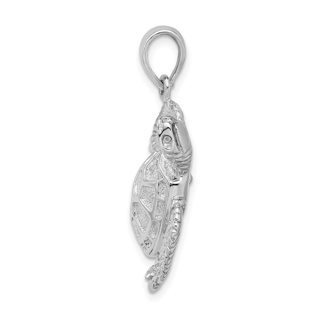 Sterling Silver Rhodium-plated Polished 3D Large Sea Turtle Pendant