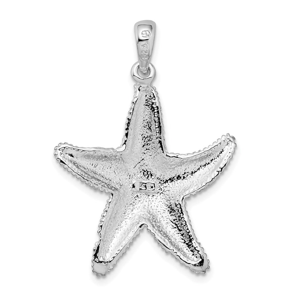 Sterling Silver Rhodium-plated Polished Textured Starfish Pendant