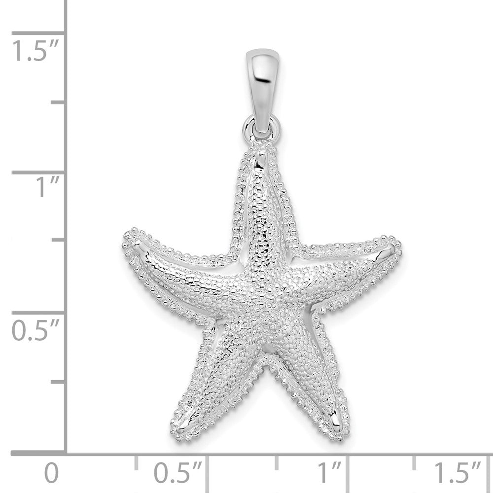 Sterling Silver Rhodium-plated Polished Textured Starfish Pendant