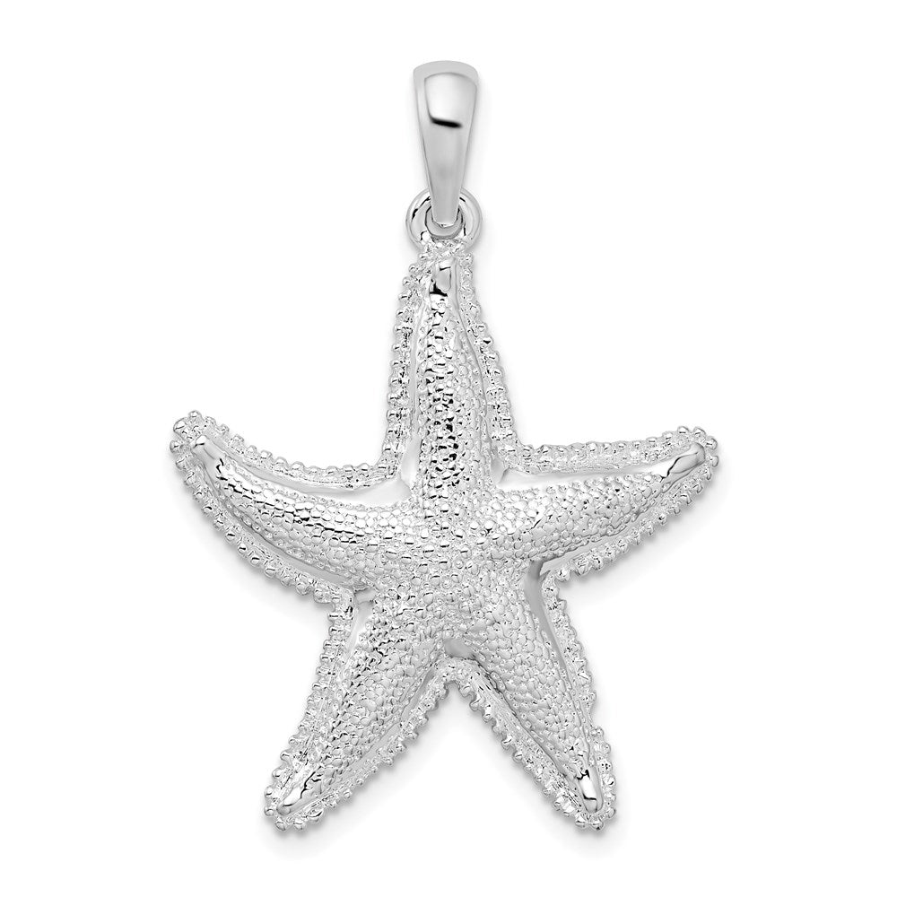Sterling Silver Rhodium-plated Polished Textured Starfish Pendant