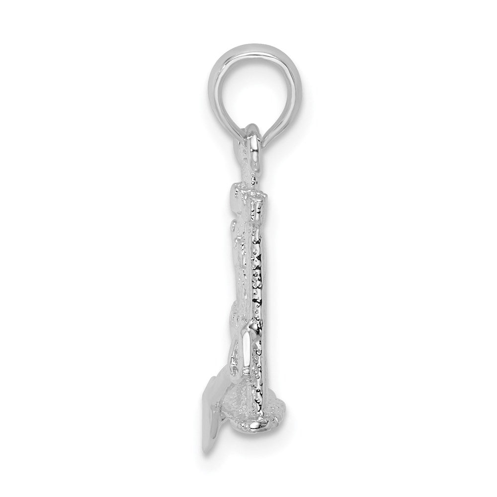 Sterling Silver Rhodium-plated Polished 3D Sandcastle/Shovel Pendant